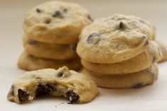 chocolate chip cookies with one broken in half