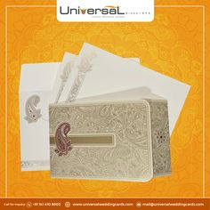 several different types of cards and envelopes on an orange background with the words universal