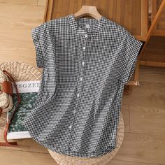 Lasaky - Solid Color Loose Fit Comfortable Casual Sleeveless Shirt with Stand Collar Summer Plaid, Shirts Summer, Summer Stripes, Cotton Shirts, Casual Stripes, Summer Fabrics, Sleeveless Shirt, Stand Collar, Cotton Shirt