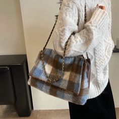 Kylethomasw 2024 Spring Fashion Woolen Plaid Large Capacity Tote Bag Korean Vintage Y2k High Street Trendy Women Shoulder Bag Designer Bag Shoulder Bag Designer, Women Crossbody Bag, Women Shoulder Bag, Vintage Y2k, Designer Bag, Blue Bags, Womens Backpack, Shoulder Bag Women, Backpack Bags