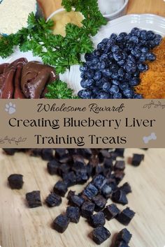 blueberry liver training treats on a cutting board