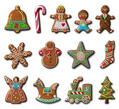 christmas cookies are arranged in different shapes and sizes