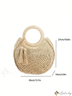 BirdinBag - Stylish Tassel Straw Beach Bag with Top Ring Decoration - Perfect for Summer Vacation Summer Rectangular Crochet Bag, Summer Tote Bag Fashion Accessory, Summer Beige Bags As Fashion Accessory, Beige Summer Fashion Bag, Summer Bags With Top Handle, Large Capacity Summer Fashion Bag, Summer Top Handle Bags, Top Handle Bags For Summer, Summer Fashion Top Handle Bags