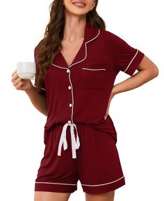 PRICES MAY VARY. 【Cute pajamas for women】This women's pajama set is made of skin-friendly and comfortable modal 95% rayon and 5% spandex fabric, soft, lightweight, breathable, stretchy and comfortable, the star pattern embellishment adds a touch of romantic atmosphere, so that you can feel happy even in your sleep. 【Perfect as a Gift Pajamas】Suitable for daily, sleep, breastfeeding, traveling, spa, bridal shower and so on. Great gift for birthday, Christmas, New Year, party favors, honeymoon hol Cute Pajamas For Women, New Year Party Favors, Bridal Party Pjs, Spa Bridal Shower, Pajama Sets For Women, Maternity Clothes Summer, Button Up Pajamas, Bridal Pajamas, Pajama Short