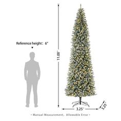 a tall christmas tree is shown with measurements