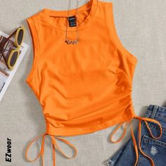 Orange Shein Crop Top Size S Never Worn But No Tags Purchase In A Bundle To Save Adrette Outfits, Orange Crop Top, Summer Outfits For Teens, Cute Preppy Outfits, Crop Top Outfits, Cropped Tops, Cute Crop Tops, Crop Tank Top, Cute Simple Outfits