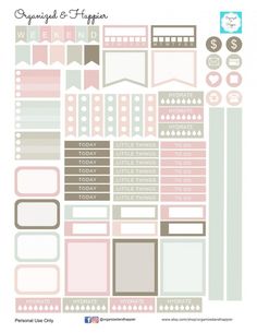 a planner sticker sheet with pink and gray accents