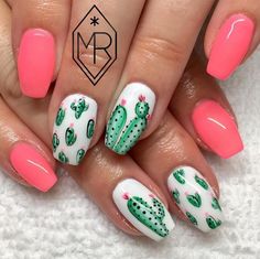 Cactus Design Nails, Cactus On Nails, New Nail Ideas 2024, Cute Cactus Nails, Cactus Nail Ideas, Cactus Nail Art Designs, Pink Cactus Nails, Succulent Nail Art, Desert Nail Art