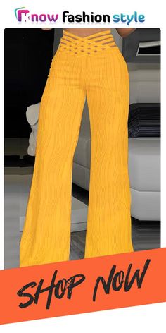 Yellow Casual Solid Patchwork Regular High Waist Conventional Solid Color Trousers Fitted Yellow Bottoms Solid Color, Fitted Yellow Solid Color Bottoms, Fitted Yellow Bottoms, Orange Solid Bottoms For Spring, Orange Solid Color Bottoms For Spring, Casual Yellow Bottoms For Party, Yellow Casual Party Bottoms, Casual Yellow Party Bottoms, Stretch Orange Bottoms Solid Color