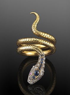 Aspide Dorato. Al suo interno incisa la fresa: "Appari come il fiore innocente, sii la vipera sotto di esso". Serpent Jewelry, Coiled Snake, Diamond Head, Head Set, Silver Top, Snake Jewelry, Snake Ring, Silver Tops, A Snake