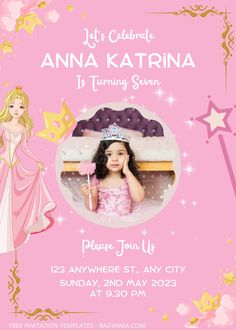 Get 7+ Princess With Photo Birthday Invitation Templates #free #freeinvitation2019 #birthday #disney #invitations #invitationtemplates Invitation Card Design Princess, Disney Invitations Templates, Birthday Invitations Card Design Ideas, Baby Girl Birthday Invitation Card, 1st Birthday Invitation Card Ideas, Aesthetic Invitation Card Birthday, 1st Birthday Girl Invitations, Princess Theme Birthday Invitation