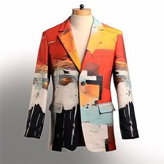 Category:Coat; Season:Fall  Winter; Fabric:Polyester,Weaving; Sleeve Length:Long Sleeve; Gender:Men's; Style:Abstract,Business; Occasion:Wear to work,Going out,Work; Outerwear Length:Regular; Placket:Single Breasted; Fit Type:Regular Fit; Function:Comfortable,Breathable,Warm; Pattern:Color Block,Geometry; Design:Buttons,Print,Multi Pocket; Neckline:Turndown; Outerwear Type:Blazer,Coat; Listing Date:10/15/2023; Bust:; Length:; Shoulder Width:; Sleeve: Multicolor Long Sleeve Office Blazer, Winter Workwear Multicolor Blazer, Winter Multicolor Blazer For Workwear, Multicolor Blazer For Winter Workwear, Multicolor Blazer For Workwear In Winter, Fitted Multicolor Blazer With Pockets, Fitted Multicolor Single Breasted Blazer, Fitted Multicolor Long Sleeve Blazer, Fitted Multicolor Single-breasted Blazer