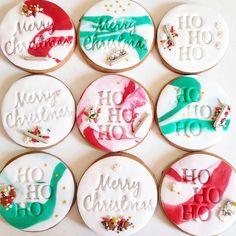 six decorated cookies with merry christmas designs on them