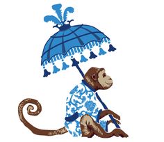 a monkey holding an umbrella in its paws