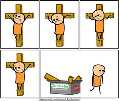 a cartoon depicting the cross being carried by a man