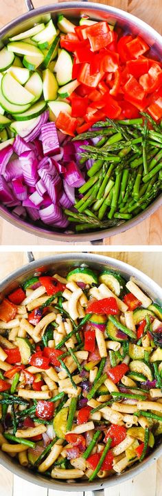 two pans filled with different types of vegetables