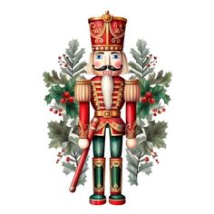 a christmas nutcracker with holly wreaths