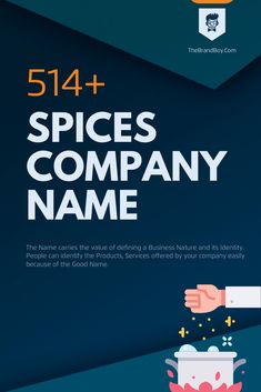 a poster with the words spices company name and hand holding a pot filled with liquid