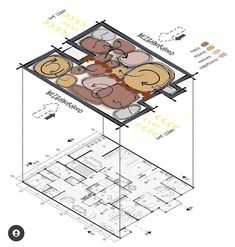 the floor plan for an office building with three floors and four different areas in it