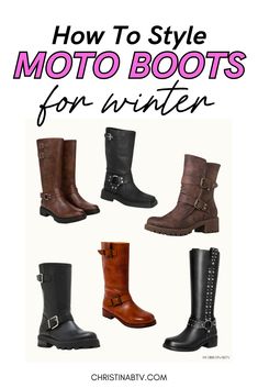 Elevate your Women's Winter Outfit with this guide to styling Moto Boots for the colder season. These Women's Shoes are perfect for adding edge to any outfit, whether paired with cozy sweaters, skinny jeans, or warm leggings. Discover how to incorporate moto boots into your wardrobe for a trendy and practical winter look. How To Style Moto Boots, Boots 2024 Winter, Moto Boots Outfit Winter, Biker Boots Outfit Winter, Winter Outfit Guide, Women's Winter Outfit, Moto Boots Outfit, Best Winter Shoes, Biker Boots Outfit