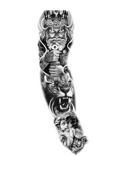 a black and white photo of an arm with many different tattoos on the arm,