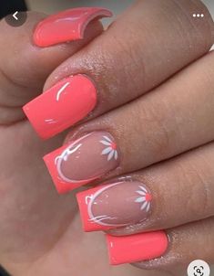 #summernails #flowernails #acrylic Pink And Turquoise Nails, June Nails Ideas 2024, Coral Nails With Design, Elegant Touch Nails, Aqua Nails, Nail Tip Designs, Summer Gel Nails, Peach Nails, Coral Nails