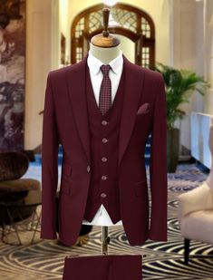 "Men Suits marron three piece slim fit tuxedo wedding suits for men - formal fashion suit - prom wear -bespoke for men (COMPULSARY PLEASE MEASURE YOUR CHEST AREA, CIRCUMFRENECE AROUND THE BROADEST PART OF CHEST AND WAIST AREA WHERE YOU NORMALLY WEAR YOUR TROUSER OR 4 FINGER BELOW THE BELLY BUTTON, AND PICK YOUR SIZE ACCORDINGLY PLEASE PROVIDE YOUR HEIGHT AND WEIGHT IN THE PERSONALISATION BOX , WHILE PLACING THE ORDER PLEASE CHECK THE SIZE CHART BEFORE PLACING THE ORDER IN SIZE CHART , \"WAIST\" Marron Suits For Men Wedding, Wedding Suits Groom Wine Color, Oxblood Suit Men, Marron Suit For Men, Court Pants For Men Wedding, Black Men Wedding Suits, 3 Piece Suit Men Wedding Indian, Burgundy Suits For Men, Slim Fit Tuxedo Wedding