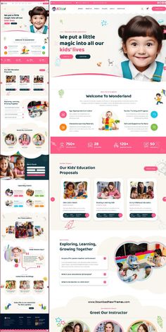 the website design for children's toys is shown in three different colors and sizes