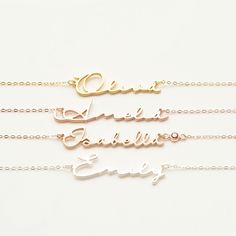 "This dainty necklace could be personalized with your name in our cursive font. It will be perfect for your minimalist collection! PERSONALIZED NAME NECKLACE DETAILS: * Material: 925 Sterling Silver * Color: 100% Silver, 18k Gold Filled, 18k Rosegold Filled * Max 15 characters * Letter Height: 5mm * We can do any chain length, but there is extra charge of $1/in for length over 22\". Please use below upgrade link to pay for extra charge: www.etsy.com/listing/672951976/order-upgrade?ref=shop_home_ Custom Pendant Necklace, Meaningful Gifts For Her, Diamond Choker Necklace, Name Necklaces, 18k Gold Necklace, Nameplate Necklace, Personalized Pendant, Custom Pendants, Valentines Necklace