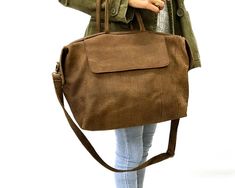 Distressed brown leather bag, Woman Leather #bags&purses #handbags #crossbodybags @EtsyMktgTool #slouchy #soft #pocket #flap #leatherbrown Versatile Brown Satchel Weekender Bag, Everyday Brown Crossbody Travel Bag, Versatile Brown Leather Weekender Bag, Everyday Brown Crossbody Weekender Bag, Brown Crossbody Travel Bag With Adjustable Strap, Brown Crossbody Travel Bag With Removable Pouch, Brown Crossbody Weekender Bag, Brown Crossbody Weekender Bag For Everyday Use, Brown Weekender Bag With Detachable Strap