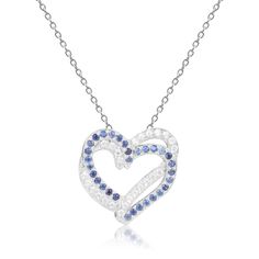 This lovely heart shaped pendant necklace feature two sterling silver hearts, as the gorgeously designed pendant. One heart is encrusted with shining White Sapphire and the other is a beautifully colored Blue Sapphire. Metal - Sterling Silver Metal Weight - 2.70gms. Main Stone - Sapphire Main Stone Shape - Round Main Stone Color - Blue Main Stone Weight - 0.32ct. Accent Stone - White Sapphire Accent Stone Weight - 0.32ct. Fine Color Jewels Dean Collection | Round cut Natural Blue Sapphire Pendan Sapphire Heart Necklace, September Birthstone Necklace, Blue Topaz Pendant Necklace, Pink Sapphire Pendant, Pear Shaped Pendant, Ruby Necklace Pendant, Blue Sapphire Pendant, Sapphire Necklace Pendants, Open Heart Necklace