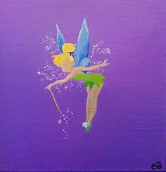 a painting of a tinkerbell fairy flying through the air with her wand in her hand