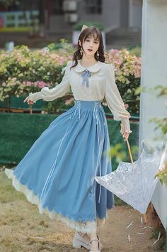 Elegant Feminine Outfits, Shopping Link, Op Dress, Classic Lolita, Blouse Skirt, Dress Cottagecore, Elegant Feminine, Utila, Long Puff Sleeves