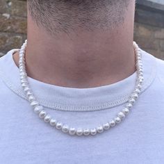 Individually strung Freshwater Pearl Necklace. Approximately 8mm Thick Pearls Combined with 316L stainless Steel. A Timeless, unisex piece. Perfectly complimenting out your outfit all year round. Choose either as a bracelet or necklace. DETAILS Approximately 6-8mm Pearls Materials: Made from Freshwater Pearls & Stainless Steel - 100% Nickel free, no irritation, no colour fading. Wear with Confidence! Necklace clasp: Lobster Available in 3 Necklace lengths: 18", 45.7cm /20" 50.8cm / 22" 55.8cm (N Mens Pearl Necklace, Chain Necklace Men, Necklace Clasp, Necklace Men, Jewelry Chain, Necklace Clasps, Necklace For Men, Freshwater Pearl Necklaces, Pearl Chain