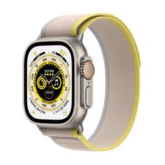 The most rugged and capable Apple Watch ever, designed for exploration, adventure, and endurance. With a 49mm aerospace-grade titanium case, extra-long battery life,¹ specialized apps that work with the advanced sensors, and a new customizable Action button. What's in the Box • Ocean Band • USB-C Magnetic Fast Charging Cable Key Features • Specialized features, sensors, and three new bands designed for exploration, adventure, and endurance • 49mm aerospace-grade titanium case for an ideal balanc Apple Watch Yellow, Compass App, Apple Smartwatch, Apple Fitness, Digital Crown, Ultra Trail, Tracking App, Apple Watch Ultra, Yellow Beige