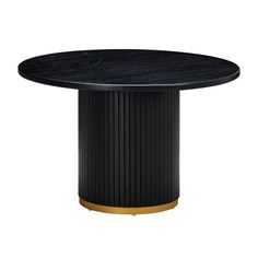 a black table with gold trim around the edge and a round top on an isolated white background