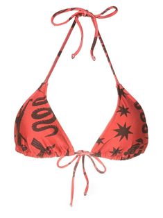 red/black stretch-design all-over graphic print triangle cup halterneck tie fastening rear tie fastening Be mindful to try on swimwear over your own garments. Red Triangle Halter Top For Sunbathing, Red Triangle Top Swimwear With Adjustable Straps, Red Adjustable Halter Neck Swimwear, Adjustable Red Halter Neck Swimwear, Printed Triangle Top Swimwear For Party, Red Triangle Halter Top For Beach, Red Printed Triangle Top Swimwear, Red Halter Top For Summer Beachwear, Halter Neck Swimsuit