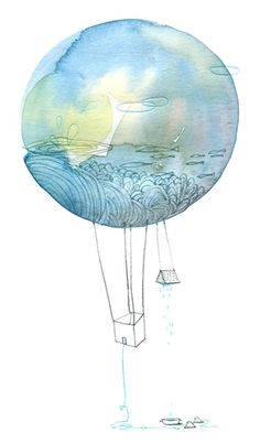 a drawing of a hot air balloon floating in the sky