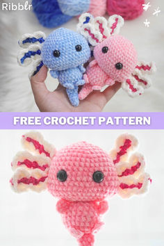 the crochet pattern for an octopus doll is shown in three different colors