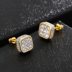 Iced Out 14K Gold Earrings - Square Moissanite Diamond Hip Hop Studs,Iced Out Hip Hop Square Stud Earrings --- IᑎᖴOᖇᗰᗩTIOᑎ ᗩᗷOᑌT ᑭᖇOᗪᑌᑕT --- ▪ Stone Type: Simulated Diamond | Moissanite ▪ Stone Color : D Color ▪ Stone Clarity: VVS1 ▪ Stone Shape:  Round Cut ▪ Metal: 925 Silver Silver & 10KT/14KT/18K Solid Gold ▪ Metal Color: White, Rose Gold, Gold ▪ Design number: OSTJ89 ------------------------------------------------------------------------ "The size may differ depending on measurement methods Gold Diamond Cluster Earrings For Formal Occasions, Gold Diamond Cluster Earrings For Formal Events, Formal Gold Diamond Cut Cluster Earrings, Gold Cubic Zirconia Diamond Earrings For Formal Occasions, Dazzling Gold Diamond Earrings For Formal Occasions, Dazzling Gold Diamond Earrings For Formal Events, Dazzling Bridal Earrings With Pave Setting, Gold Cubic Zirconia Plug Earrings As Gift, Classic Gold Earrings With Pave Setting