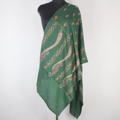 Kashmiri sozni Embroidered Wool Stole.This Multi Color Stole Is Made Of Fine Merino Wool Its Embroidered With Multi Colours.The Embroidery Done On This Is A Traditional Kashmiri Embroidery Known As 'sozni Work''.Now Own A Rare Genuine Kashmiri Hand Embroidered Stole Which Takes Many Months To Create, Unique In Design And Colour And, Have Never Been Replicated. Condition: Brand New Size: 28" X 80" (70 Cm X 200 Cm) Approx Colour: Green Style: Scarf Wrap Material: Fine Merino Wool Embroidery:  sozn Kashmiri Embroidery, Kashmir India, Style Scarf, Wool Embroidery, Embroidered Wool, Green Scarf, Green Style, Black Scarf, Green Fashion