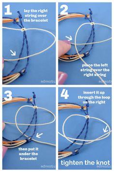 instructions to make an easy bracelet with rope and leather thread for the clasp on the ends