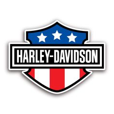 the logo for harley davidson is shown on a white background with red, white and blue stripes