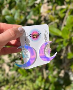 Trendy Iridescent Jewelry For Gifts, Space-themed Drop Earrings As Gift, Iridescent Celestial Dangle Jewelry, Cosmic Earrings, Handmade Celestial Resin Jewelry, Resin Star Earrings, Fall Necklace, Iridescent Acrylic, Autumn Necklace