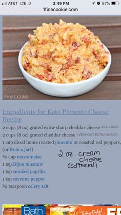 a recipe for keto pimento cheese is shown on the app store's website