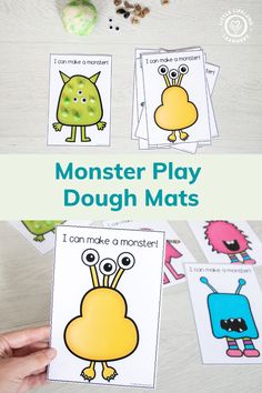 monster play dough mats for kids to practice counting and matching with their own hands on the table