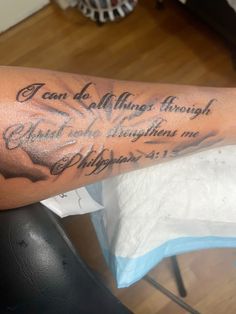 a person with a tattoo on their arm that says i can't be all things through god