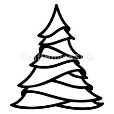 a black and white drawing of a christmas tree with swirly lines on the top