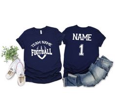 This Custom Sports Team shirt will get you ready to show your love of football with the personalized name and jersey number on the front and back. Multiple sizes available on Navy, Royal Blue, Black, Red and Gray. Perfect any Football Cheering Family or to wear as matching family shirts at your next Game or event! I've even had personalization requests on the back for wedding announcements as Couples shirts and sibling announcements on the toddler/youth shirts. You can customize the front and ba Family Football, Custom Football Shirts, Football Jersey Shirt, Wrestling Mom, Wrestling Shirts, Matching Family Shirts, Shirt Football, Custom Football, School Football