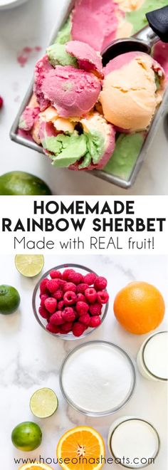 homemade rainbow sherbet made with real fruit